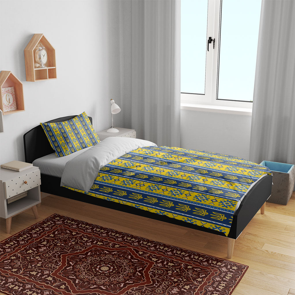 Ukraine Christmas Bedding Set Ukrainian Trident Pattern