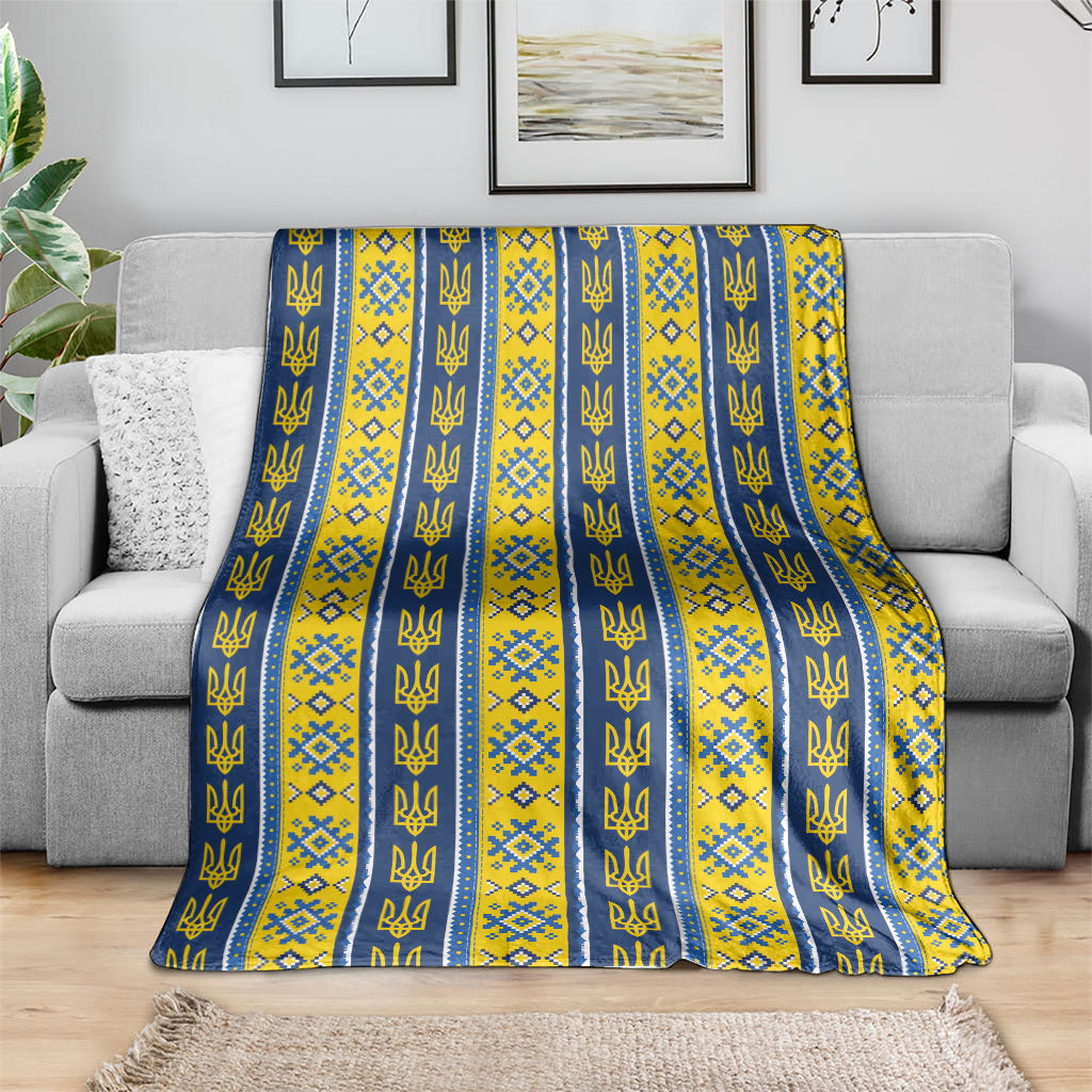 Ukraine Christmas Blanket Ukrainian Trident Pattern