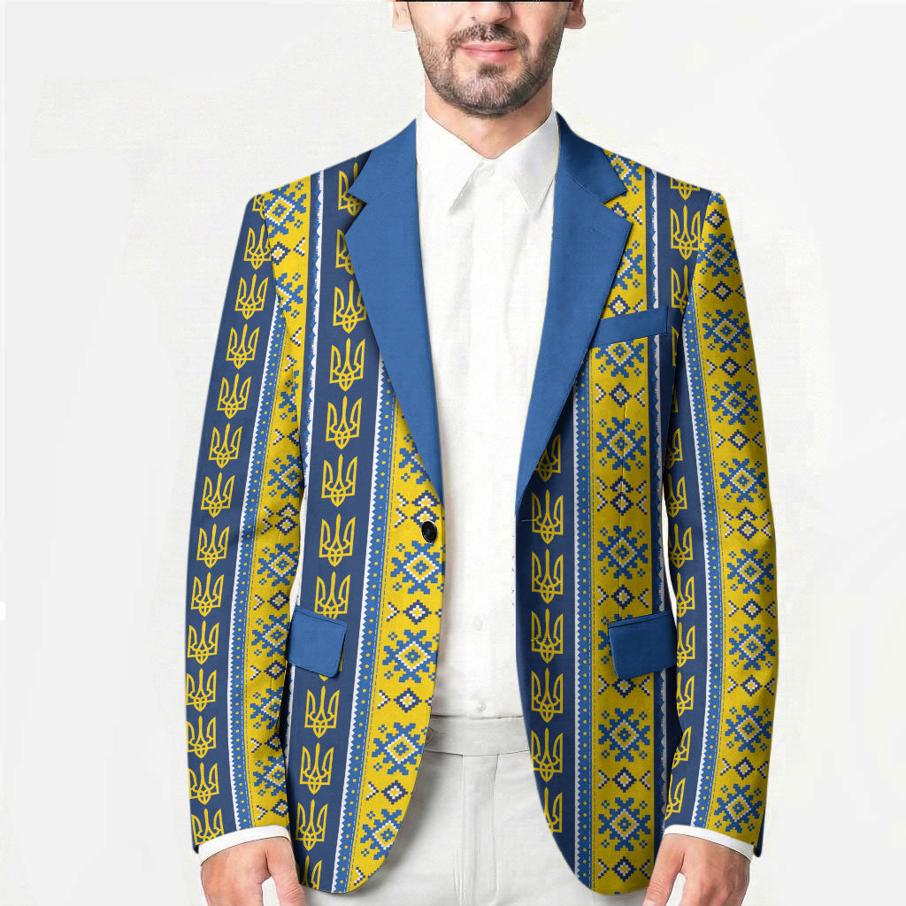 Ukraine Christmas Blazer Ukrainian Trident Pattern