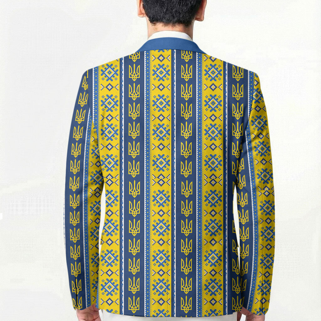 Ukraine Christmas Blazer Ukrainian Trident Pattern