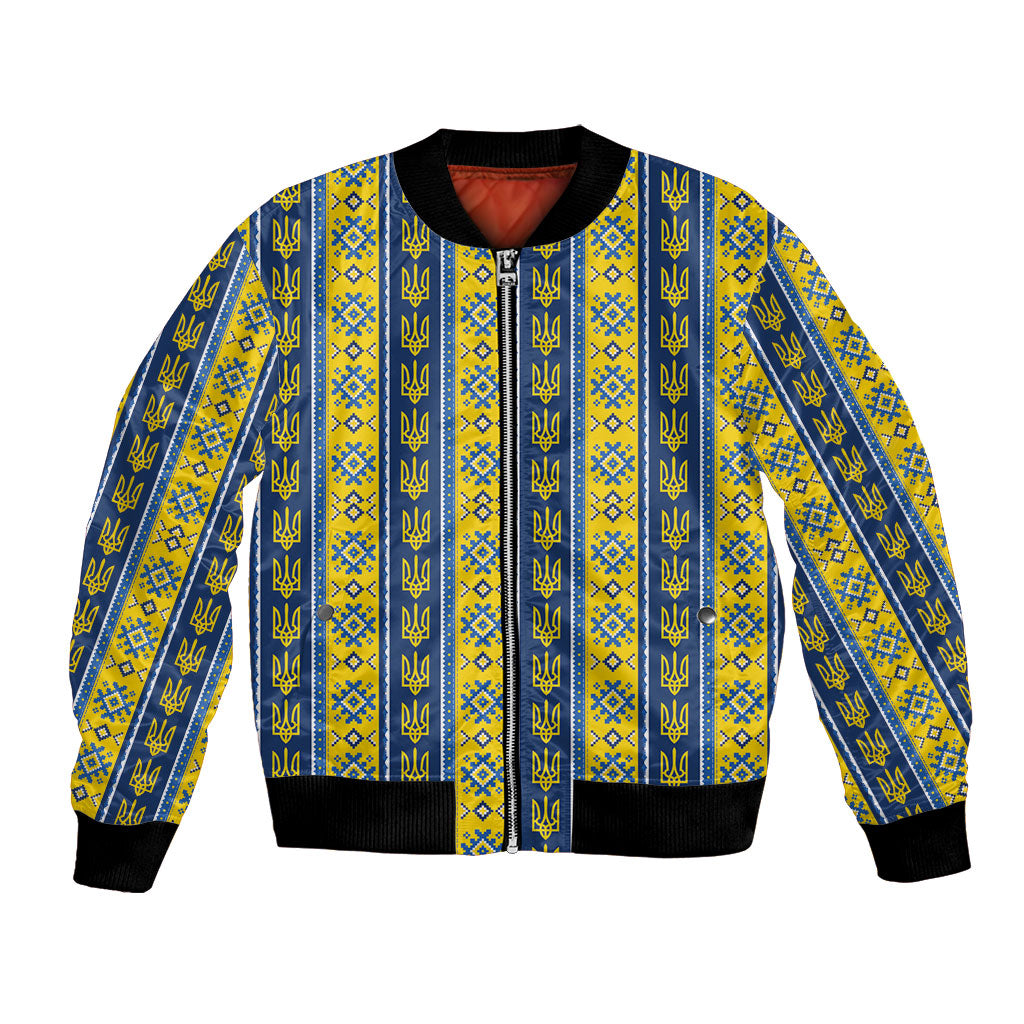 Ukraine Christmas Bomber Jacket Ukrainian Trident Pattern