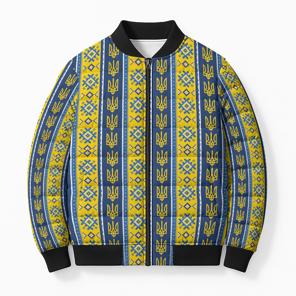 Ukraine Christmas Bomber Puffer Jacket Ukrainian Trident Pattern