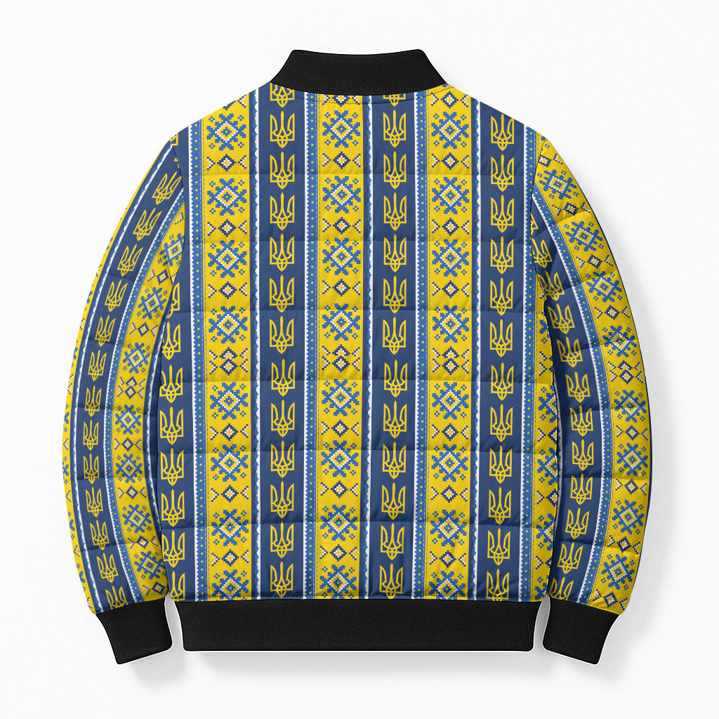 Ukraine Christmas Bomber Puffer Jacket Ukrainian Trident Pattern