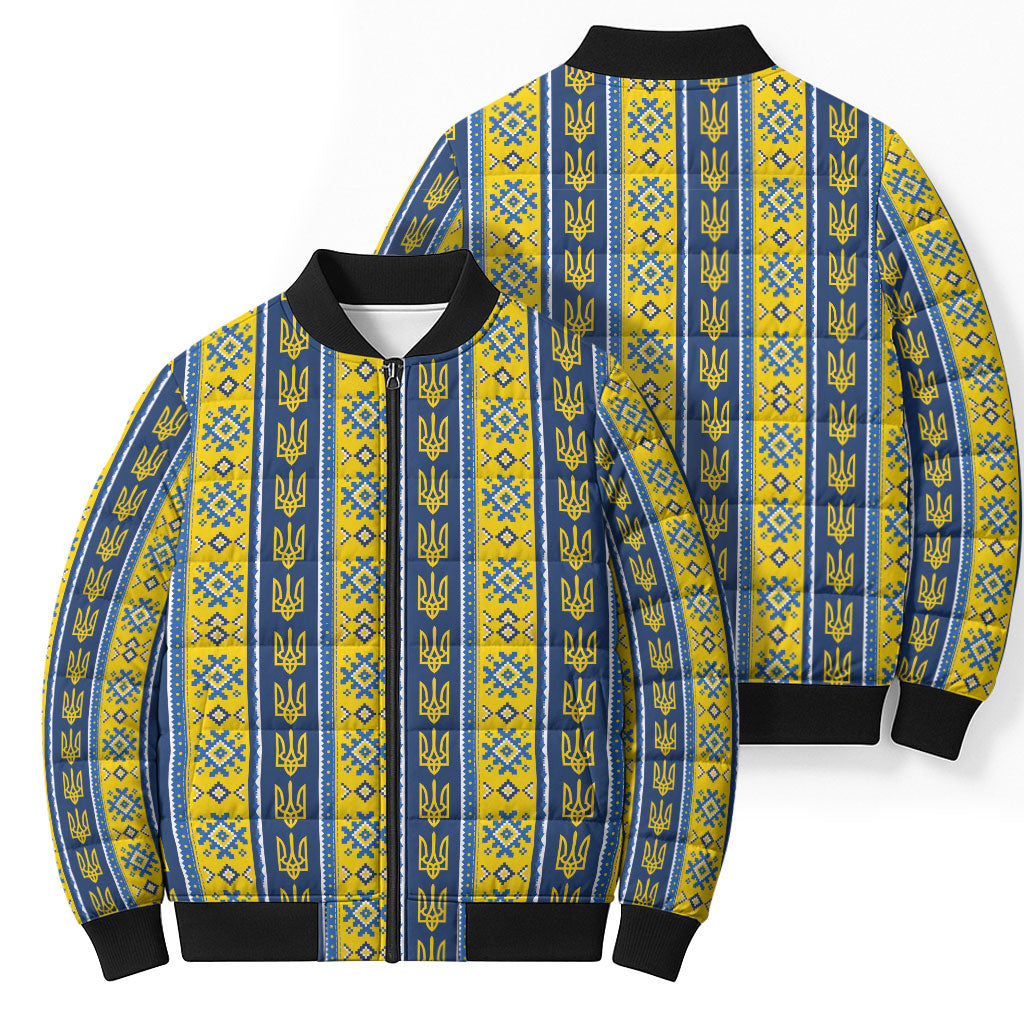 Ukraine Christmas Bomber Puffer Jacket Ukrainian Trident Pattern