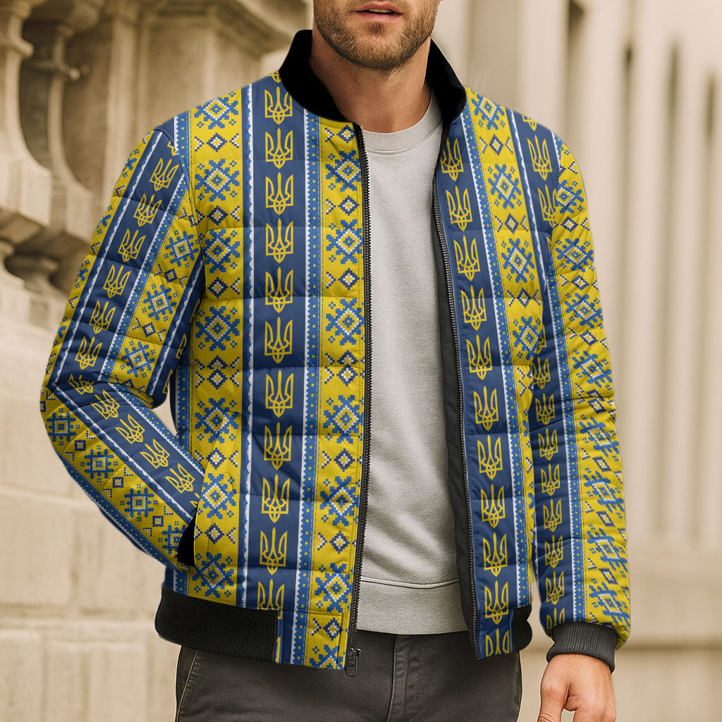Ukraine Christmas Bomber Puffer Jacket Ukrainian Trident Pattern
