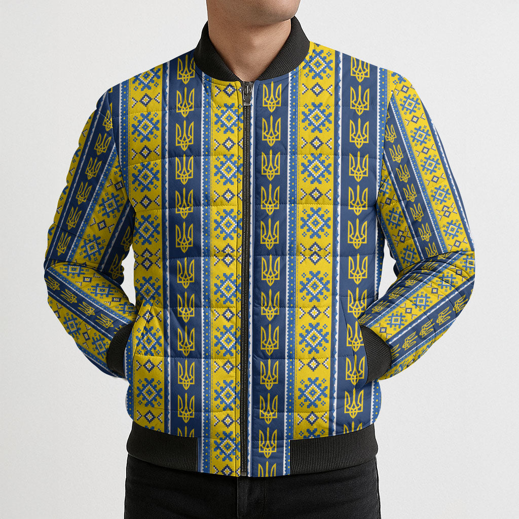 Ukraine Christmas Bomber Puffer Jacket Ukrainian Trident Pattern