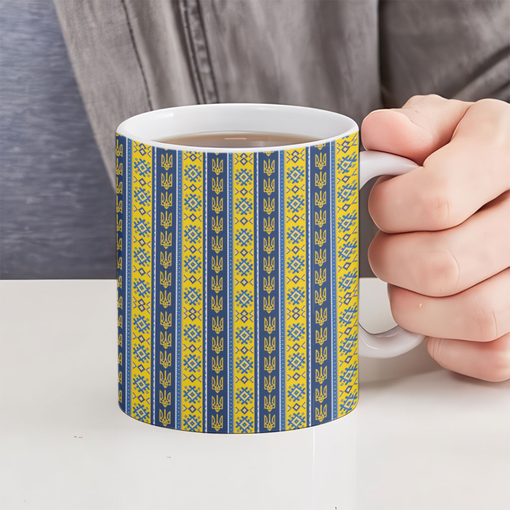 Ukraine Christmas Ceramic Mug Ukrainian Trident Pattern