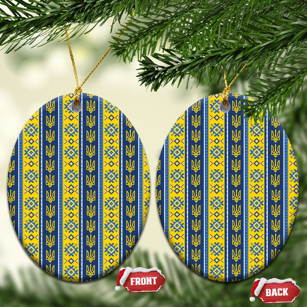 Ukraine Christmas Ceramic Ornament Ukrainian Trident Pattern