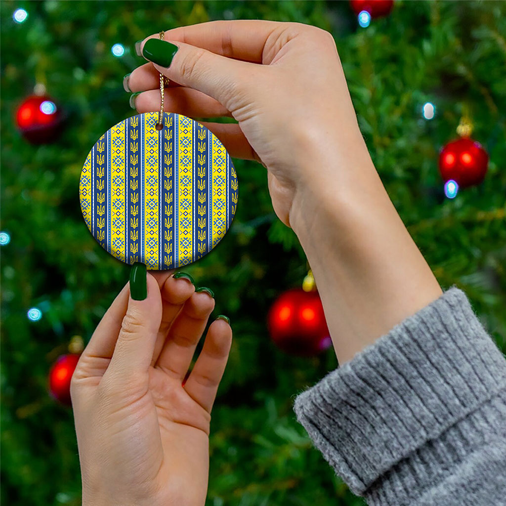 Ukraine Christmas Ceramic Ornament Ukrainian Trident Pattern
