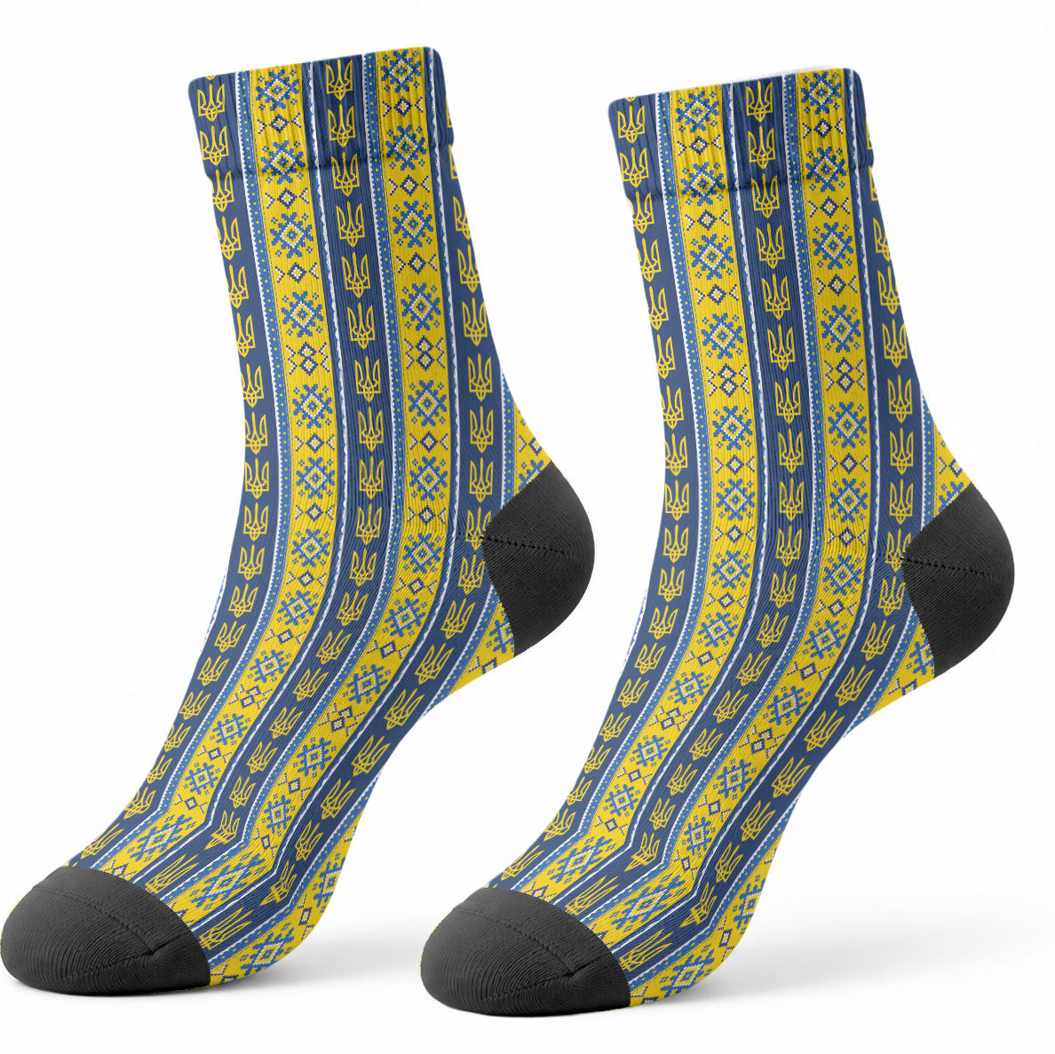 Ukraine Christmas Crew Socks Ukrainian Trident Pattern