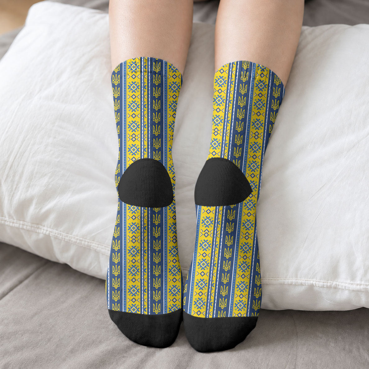 Ukraine Christmas Crew Socks Ukrainian Trident Pattern