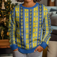 Ukraine Christmas Kid Ugly Christmas Sweater Ukrainian Trident Pattern