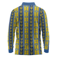 Ukraine Christmas Long Sleeve Polo Shirt Ukrainian Trident Pattern