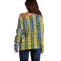 Ukraine Christmas Off Shoulder Sweater Ukrainian Trident Pattern