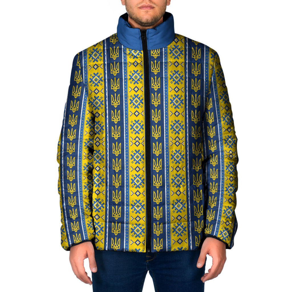 Ukraine Christmas Padded Jacket Ukrainian Trident Pattern