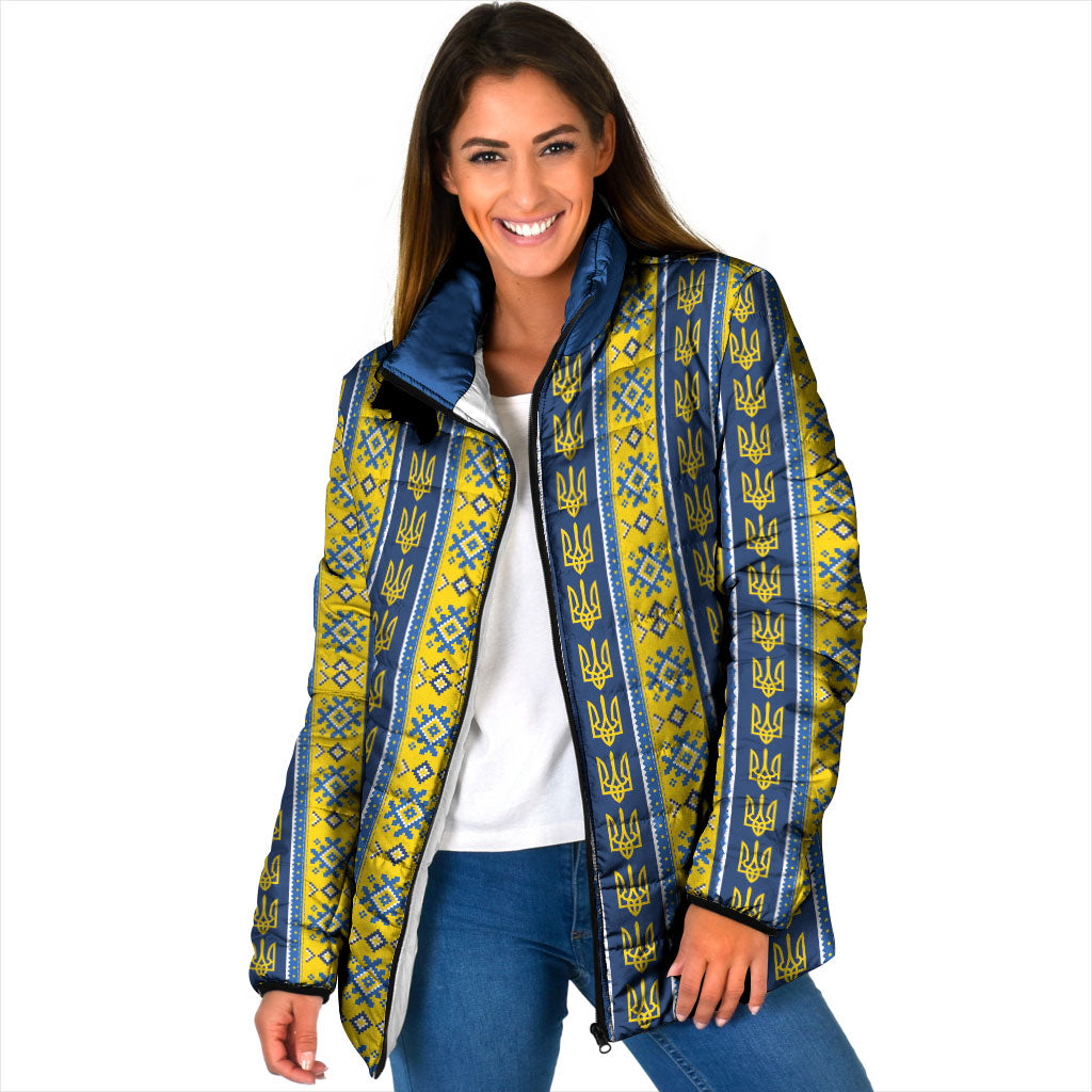 Ukraine Christmas Padded Jacket Ukrainian Trident Pattern