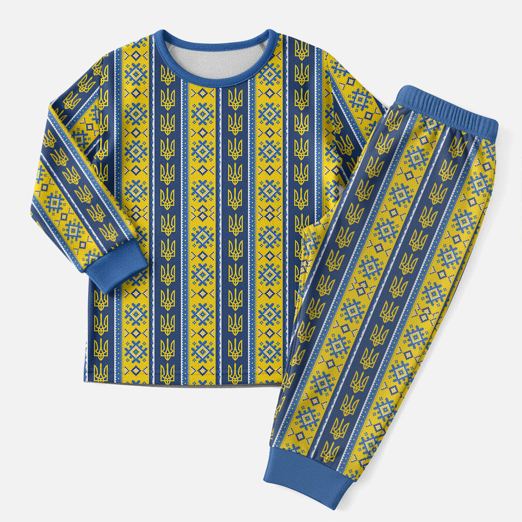 Ukraine Christmas Pajama Set Ukrainian Trident Pattern