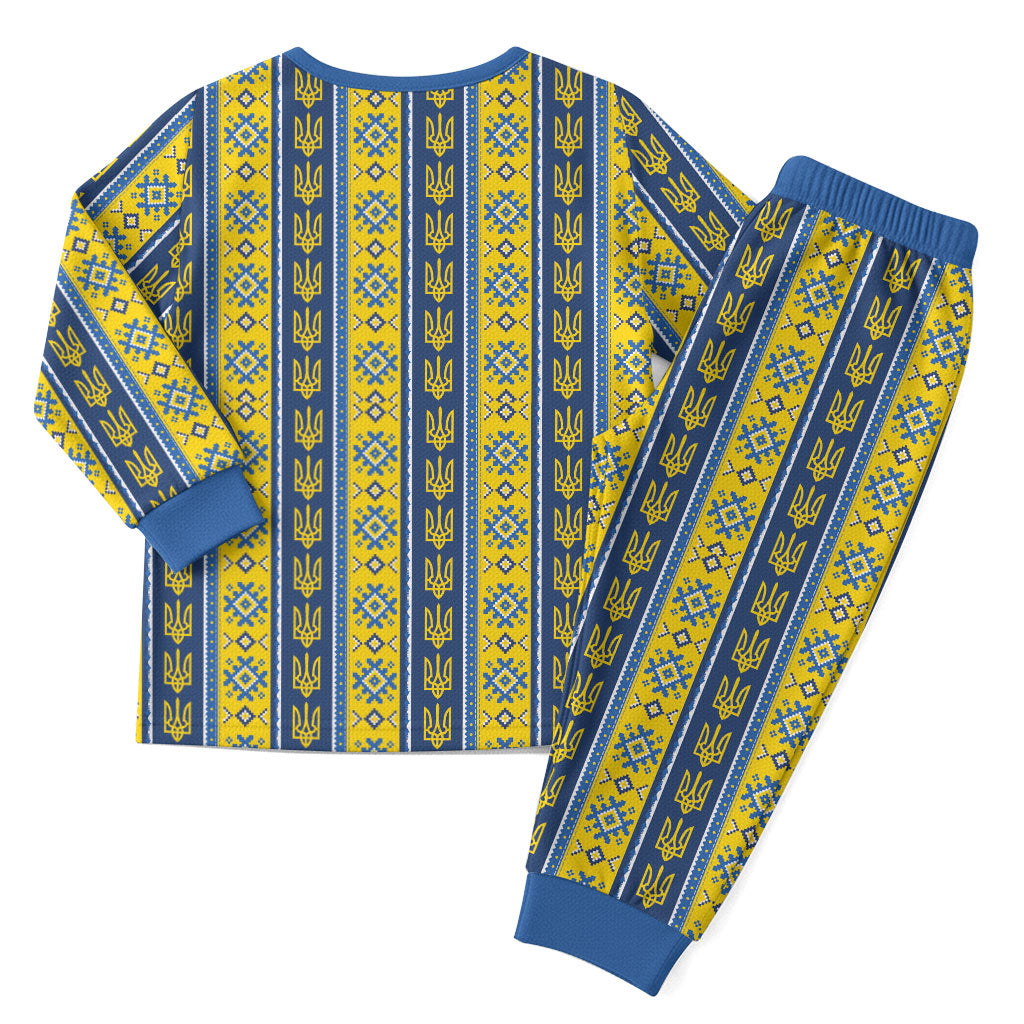 Ukraine Christmas Pajama Set Ukrainian Trident Pattern