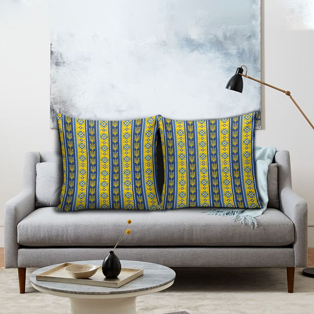 Ukraine Christmas Pillow Cover Ukrainian Trident Pattern