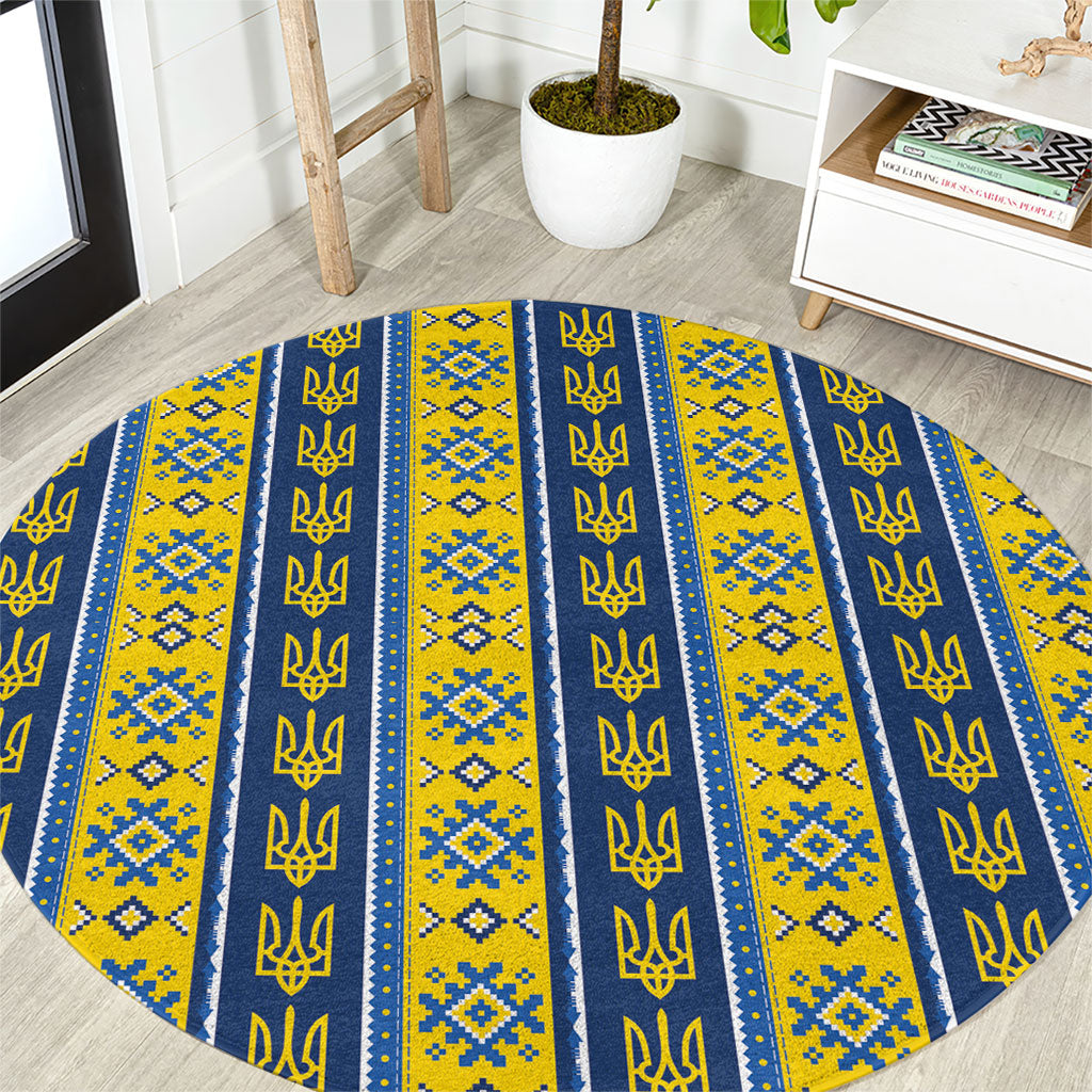 Ukraine Christmas Round Carpet Ukrainian Trident Pattern