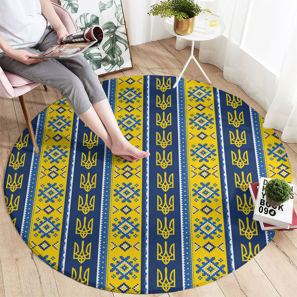 Ukraine Christmas Round Carpet Ukrainian Trident Pattern
