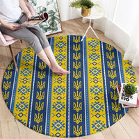 Ukraine Christmas Round Carpet Ukrainian Trident Pattern