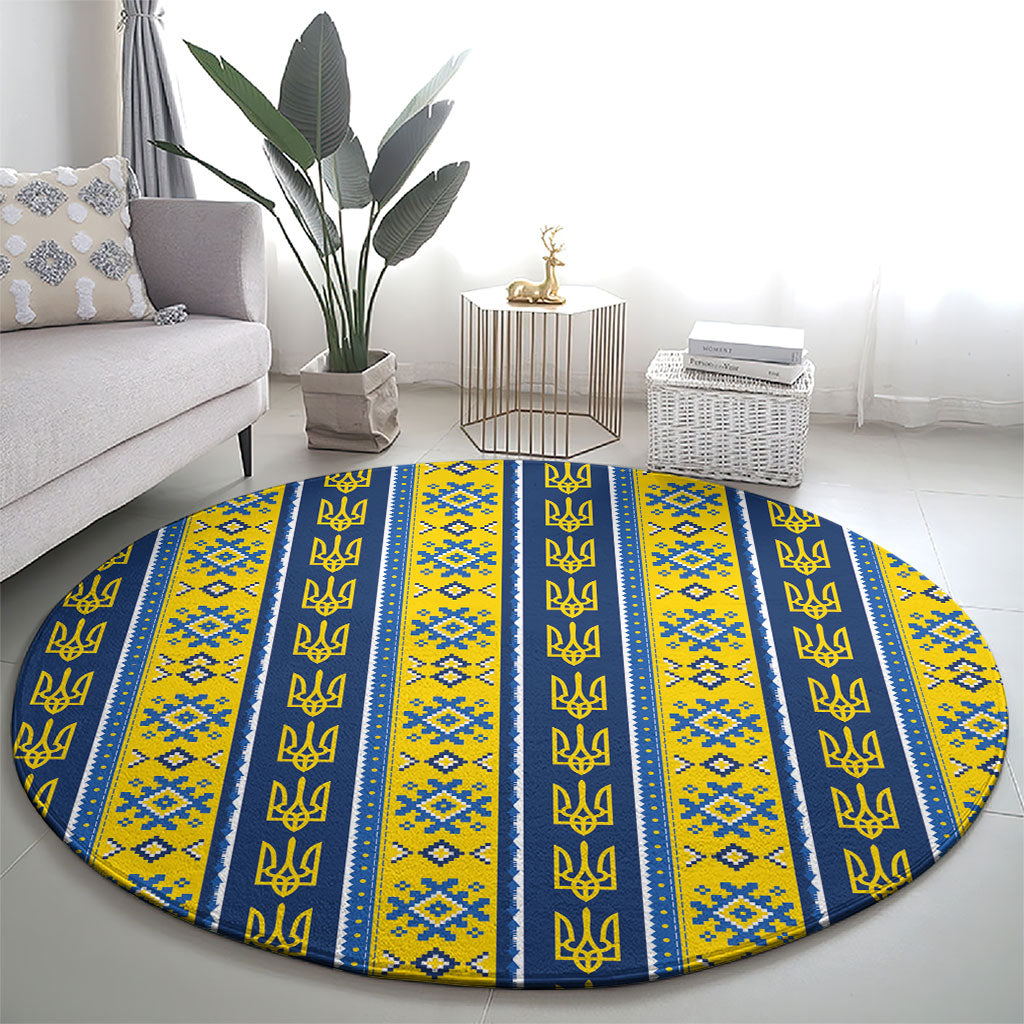 Ukraine Christmas Round Carpet Ukrainian Trident Pattern