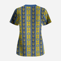 Ukraine Christmas Scrub Top Ukrainian Trident Pattern