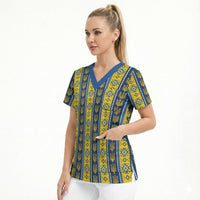 Ukraine Christmas Scrub Top Ukrainian Trident Pattern