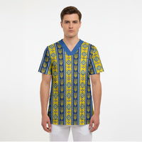 Ukraine Christmas Scrub Top Ukrainian Trident Pattern