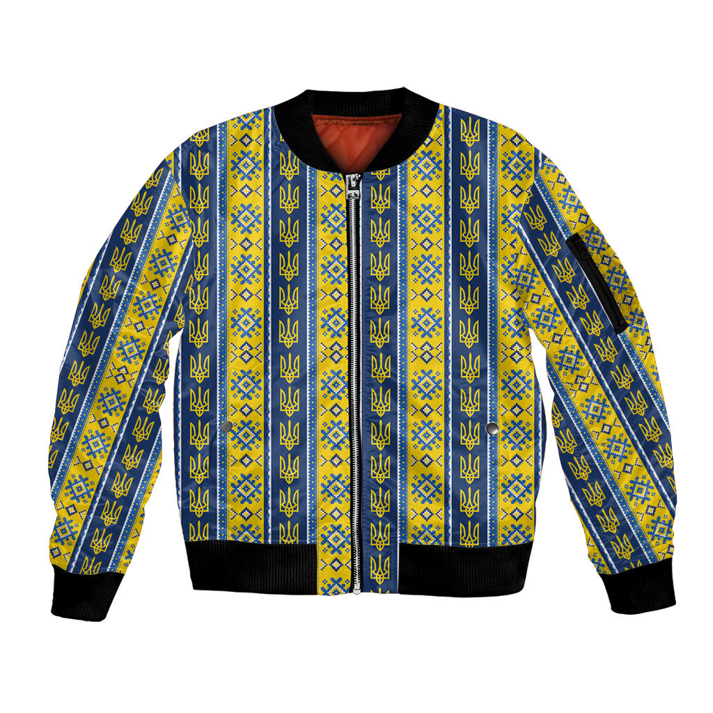 Ukraine Christmas Sleeve Zip Bomber Jacket Ukrainian Trident Pattern