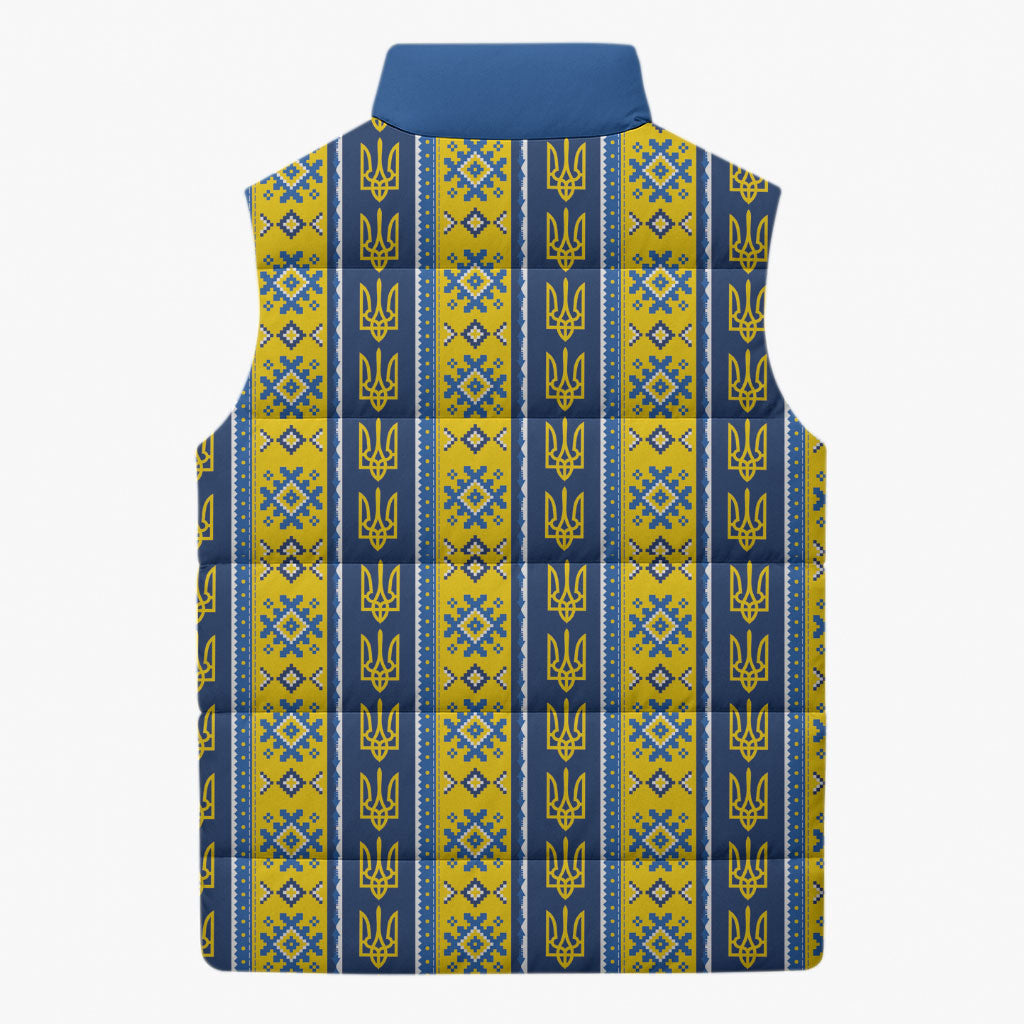 Ukraine Christmas Sleeveless Puffer Jacket Ukrainian Trident Pattern