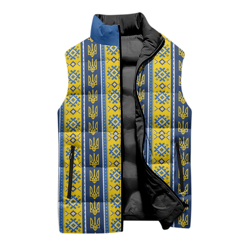 Ukraine Christmas Sleeveless Puffer Jacket Ukrainian Trident Pattern