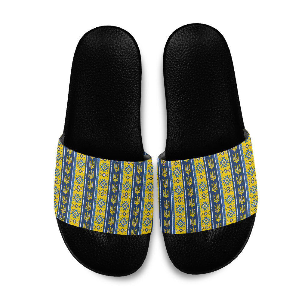 Ukraine Christmas Slide Sandals Ukrainian Trident Pattern