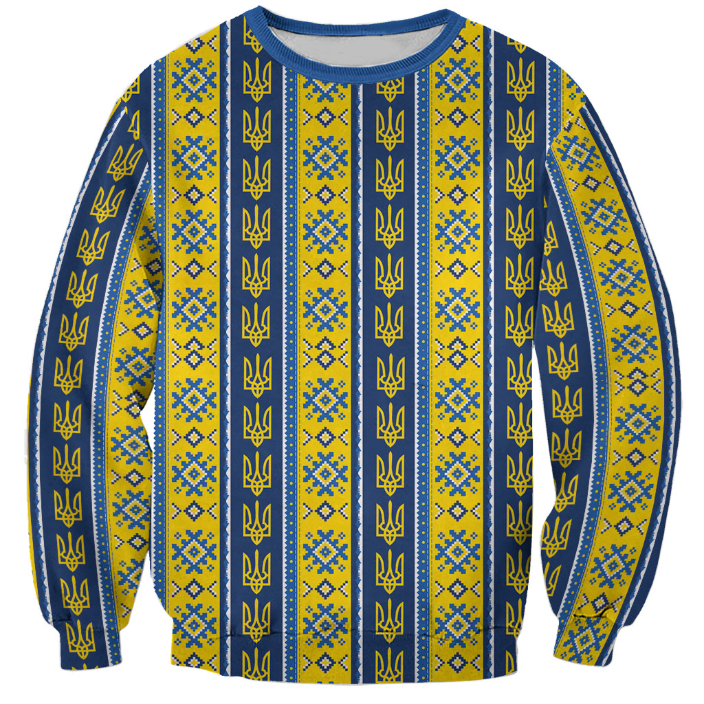 Ukraine Christmas Sweatshirt Ukrainian Trident Pattern