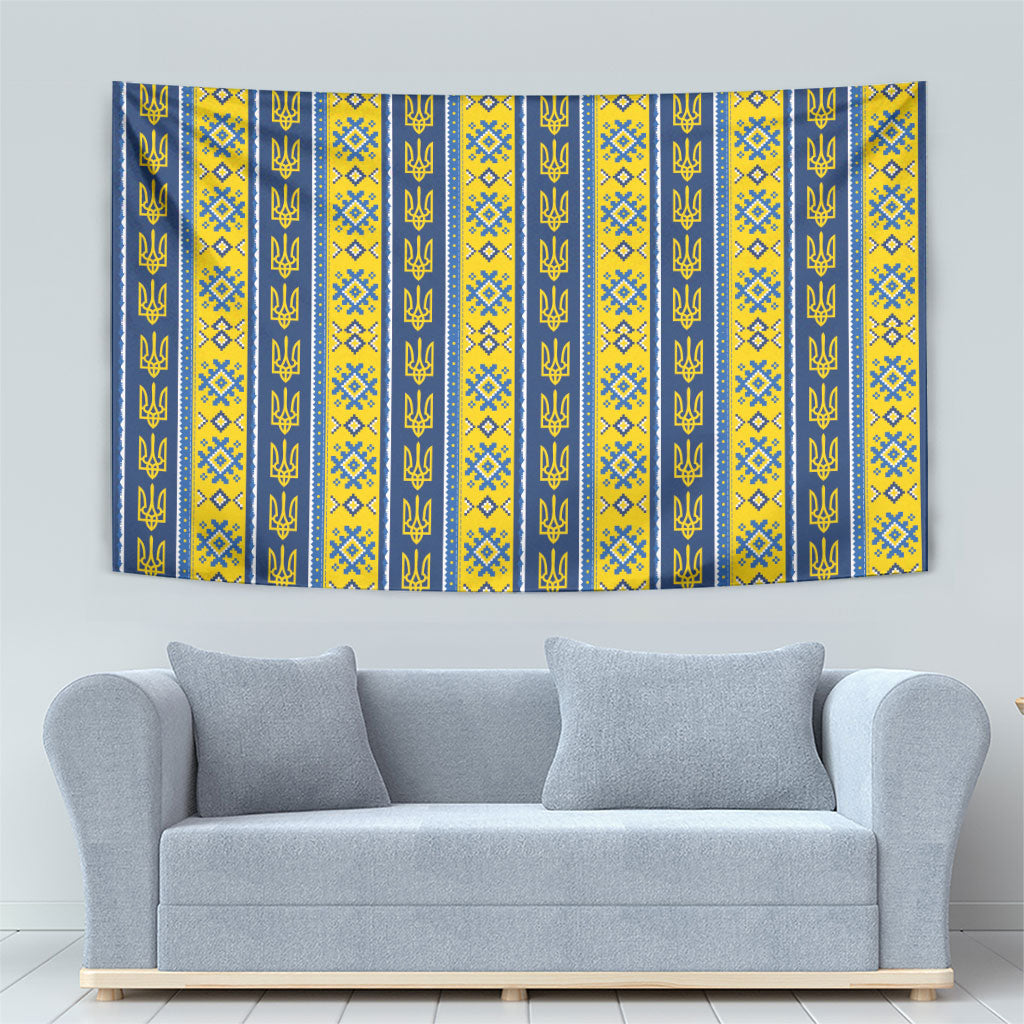 Ukraine Christmas Tapestry Ukrainian Trident Pattern