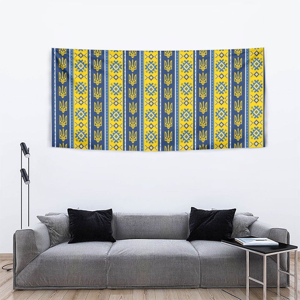Ukraine Christmas Tapestry Ukrainian Trident Pattern