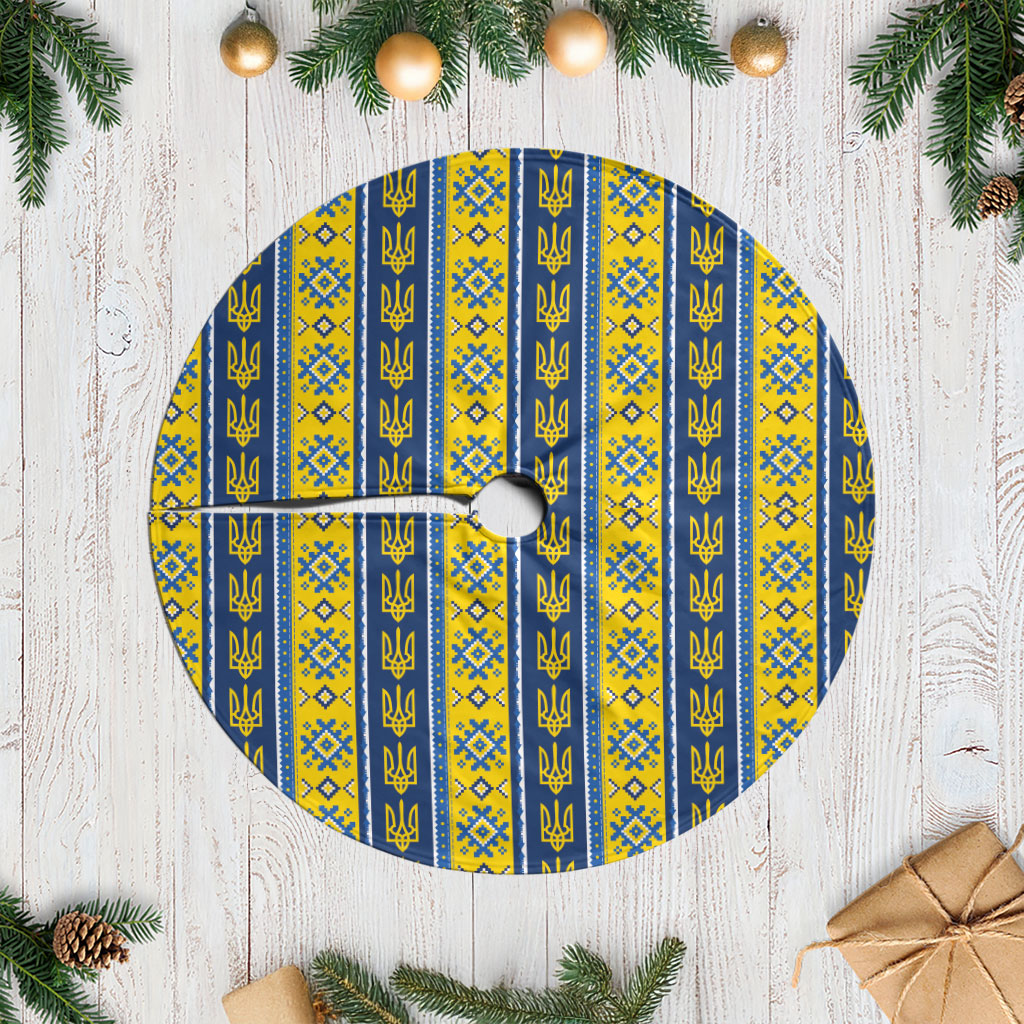 Ukraine Christmas Tree Skirt Ukrainian Trident Pattern