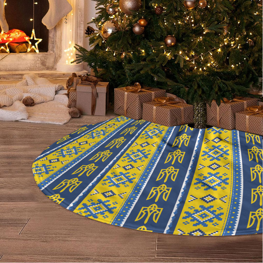 Ukraine Christmas Tree Skirt Ukrainian Trident Pattern