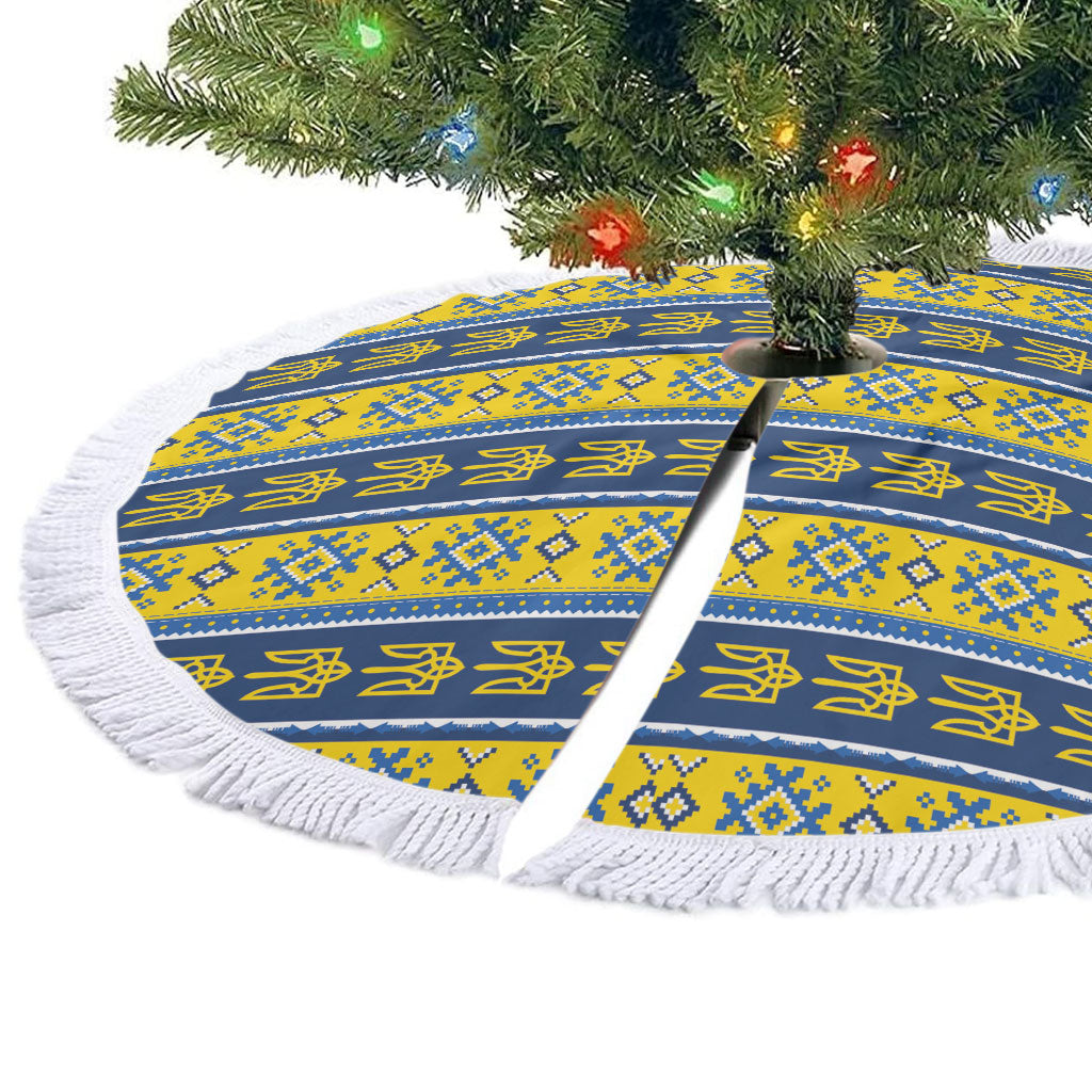 Ukraine Christmas Tree Skirt Ukrainian Trident Pattern