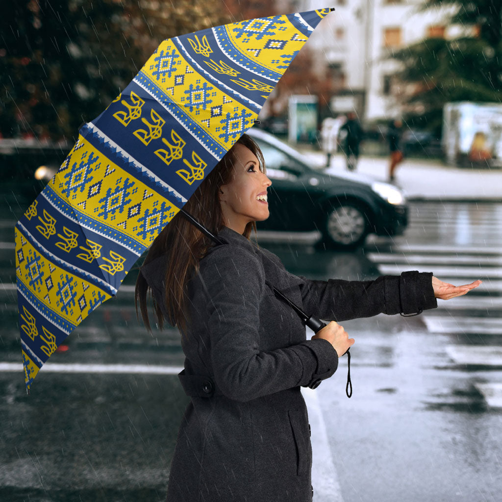 Ukraine Christmas Umbrella Ukrainian Trident Pattern
