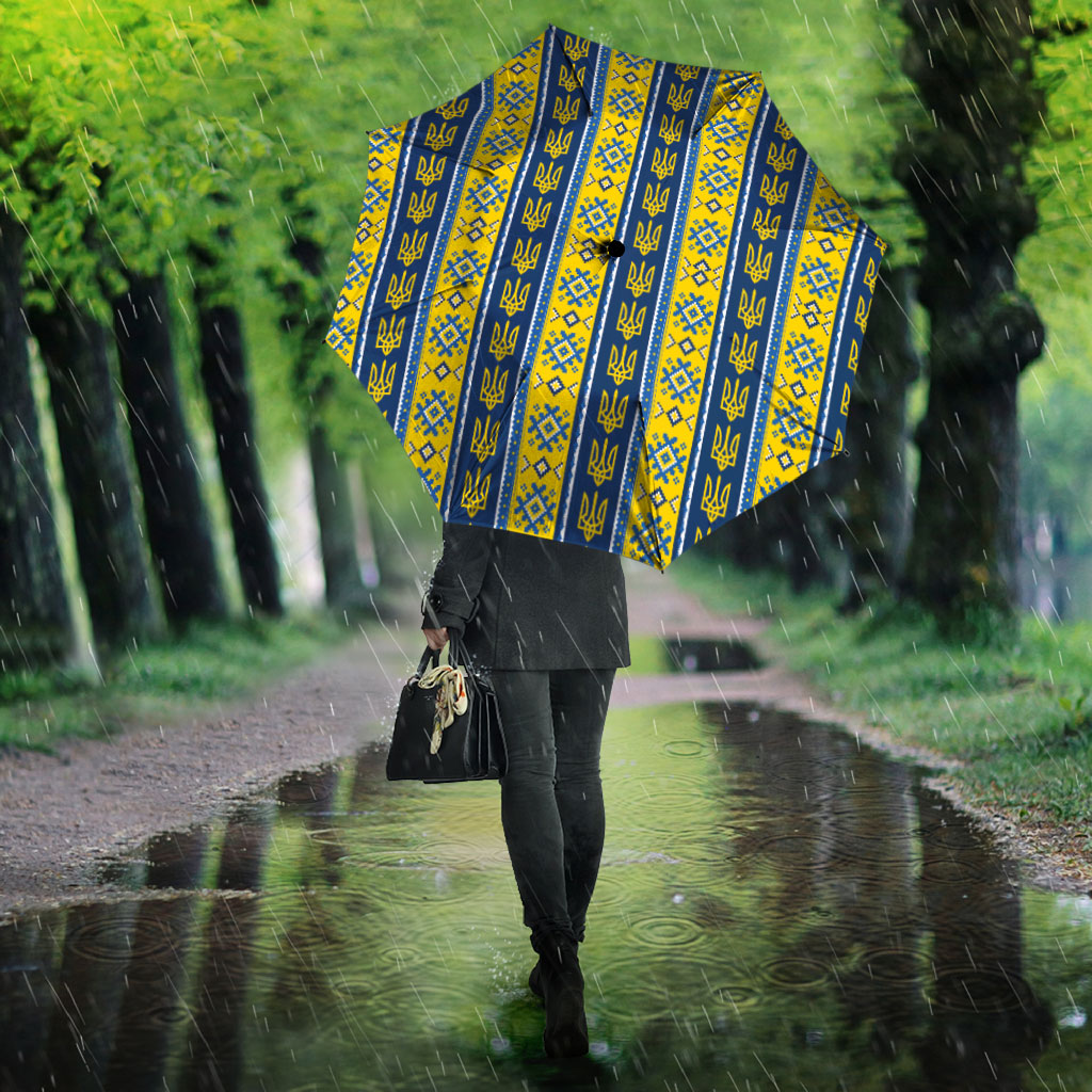 Ukraine Christmas Umbrella Ukrainian Trident Pattern