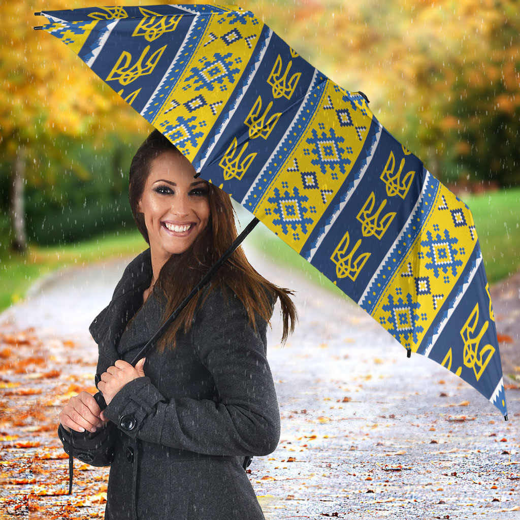 Ukraine Christmas Umbrella Ukrainian Trident Pattern