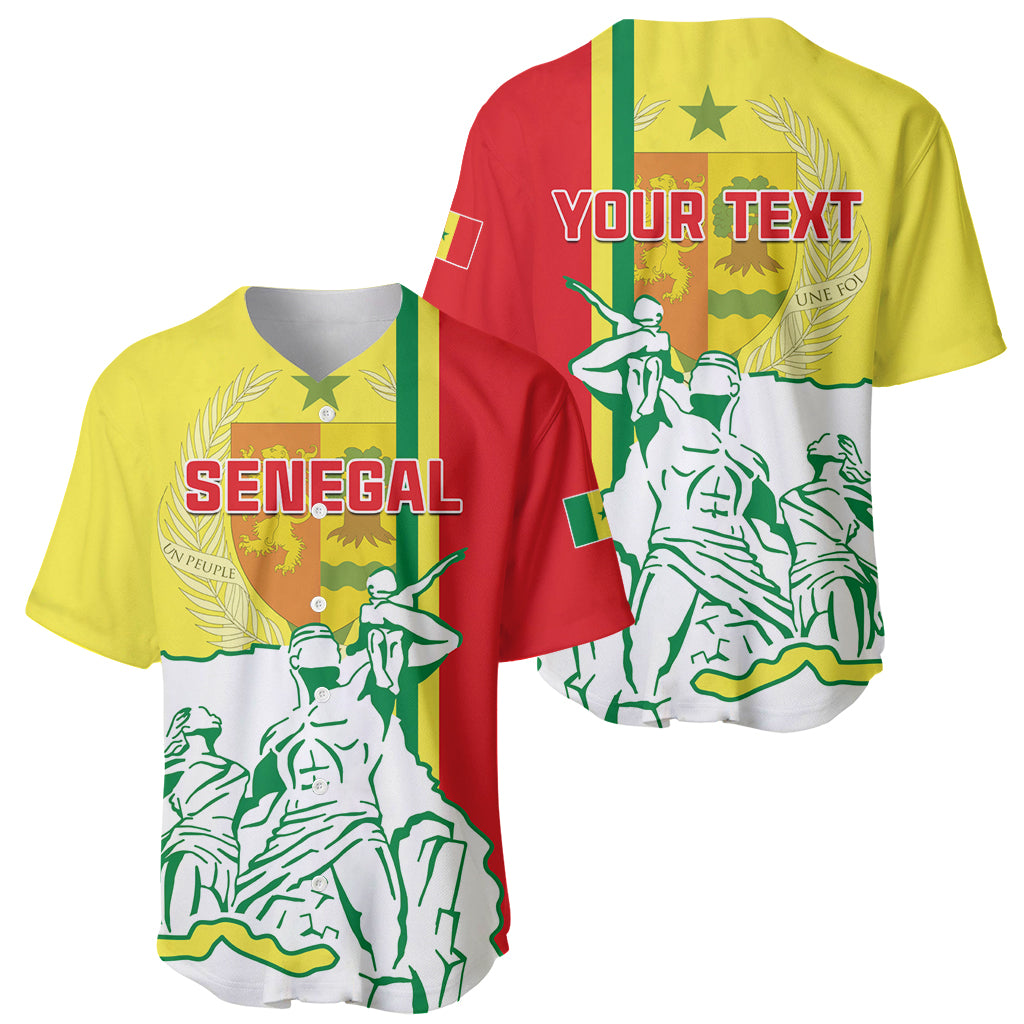 Yellow and red baseball jersey showing front and back with Senegal graphic