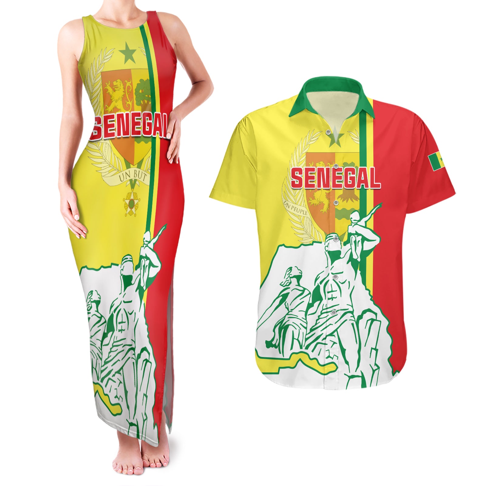 Senegal Independence Day Couples Matching Tank Maxi Dress and Hawaiian Shirt Un Peuple Un But Une Foi 64th Anniversary - Wonder Print Shop