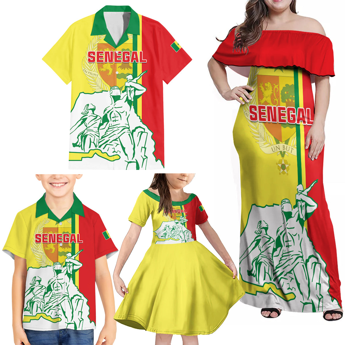 Senegal Independence Day Family Matching Off Shoulder Maxi Dress and Hawaiian Shirt Un Peuple Un But Une Foi 64th Anniversary - Wonder Print Shop