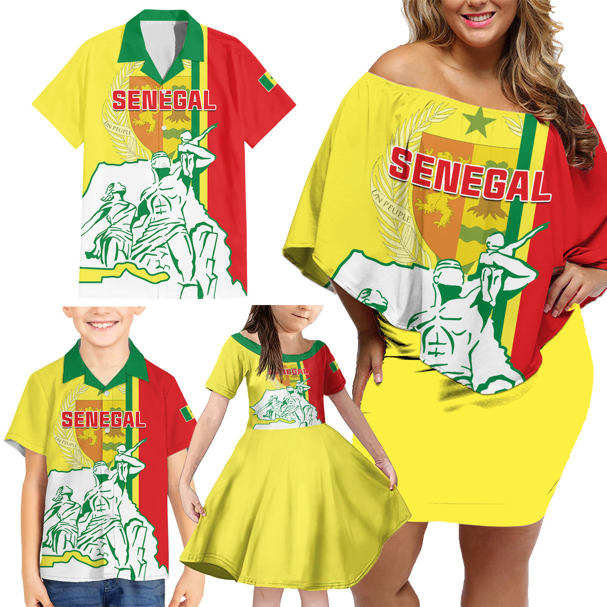 Senegal Independence Day Family Matching Off Shoulder Short Dress and Hawaiian Shirt Un Peuple Un But Une Foi 64th Anniversary - Wonder Print Shop