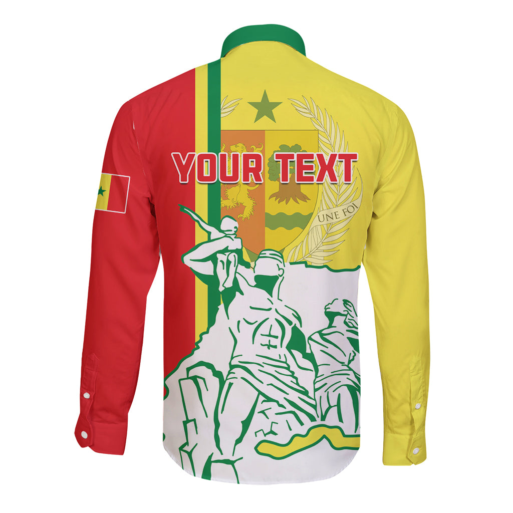 Two-tone red and yellow long sleeve button shirt with 'Your Text' back print