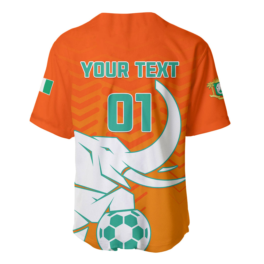 Orange back-view football jersey with teal 'YOUR TEXT 01' print and soccer graphics