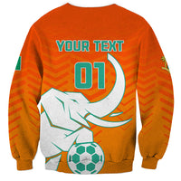 Orange football sweatshirt back with YOUR TEXT and 01, elephant and soccer ball graphic